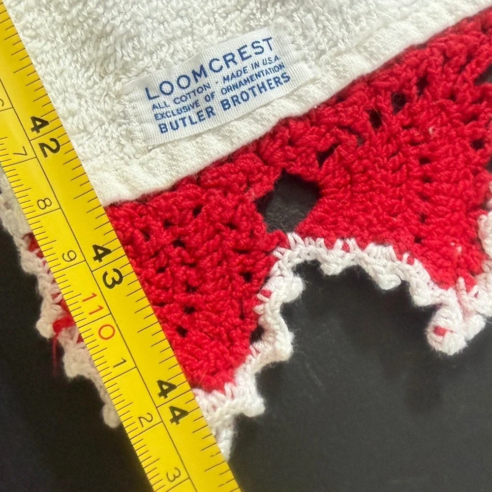 Loomcrest Butler Brothers Vintage White Cotton Hand Towel Red Crochet Trim